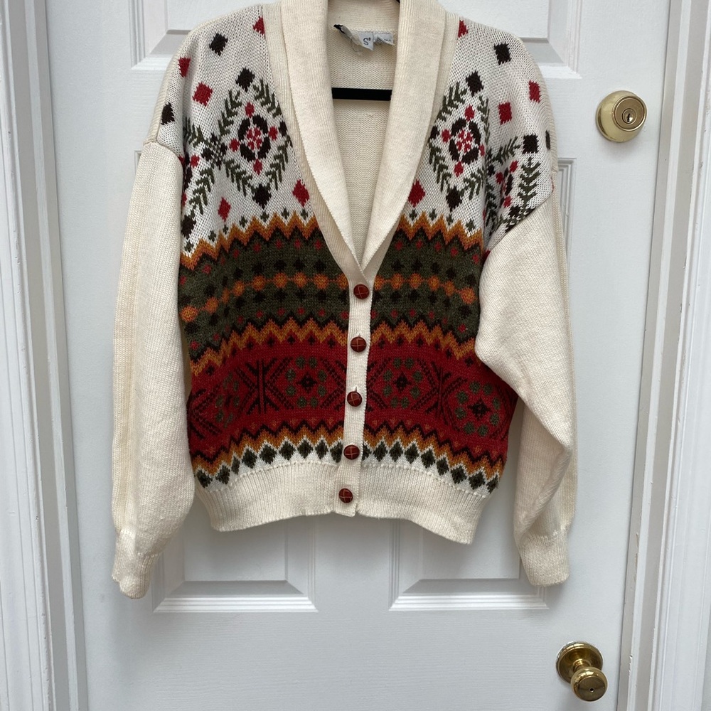 Russ Vintage Cardigan w Southwestern Fair Isle Design- Large